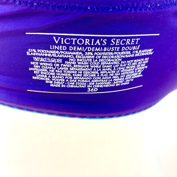 Victorias Secret lightly padded in royal purple and teal trim size 36D - Picture 4 of 5